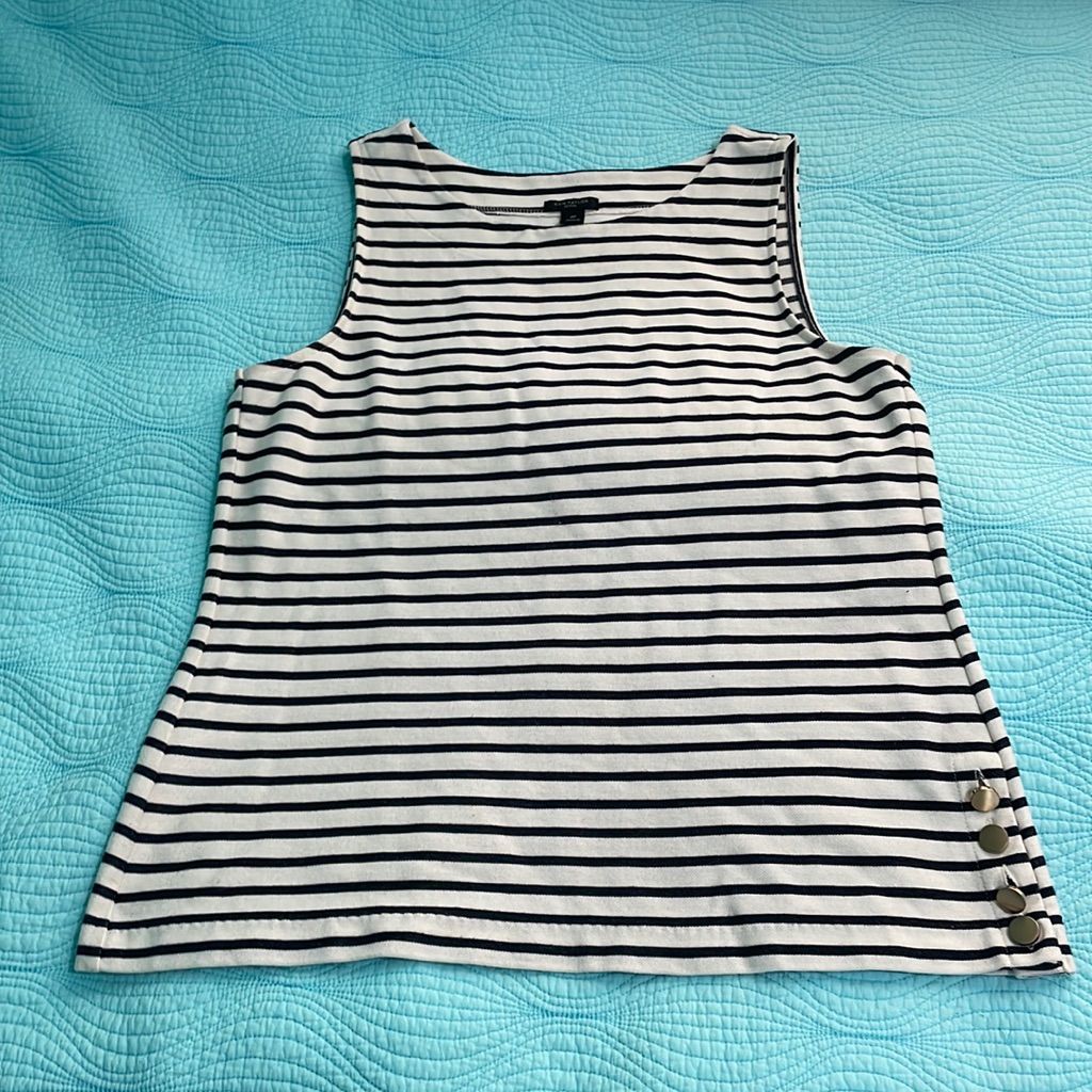 Ann Taylor Sleeveless Striped Top With Gold Tone Side Buttons